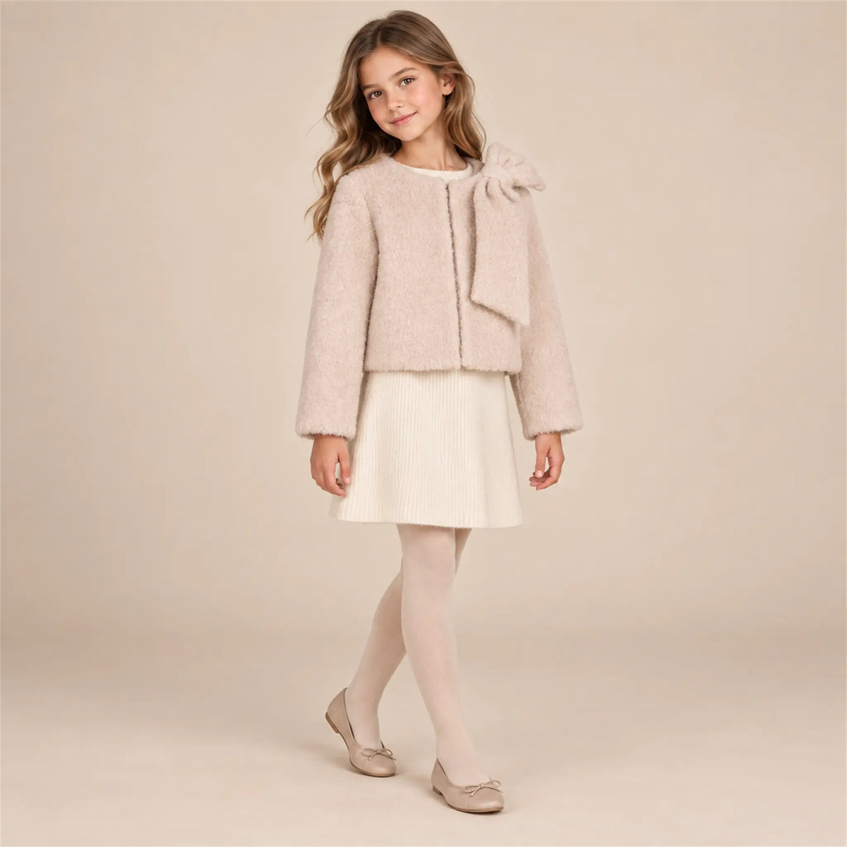 Biscuit teddy jacket on girl, size 12Y — lookbook