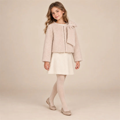 Biscuit teddy jacket on girl, size 12Y — lookbook