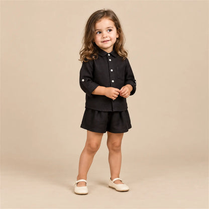 Linen Shirt &amp; Shorts - Black — girls 2Y lookbook 2