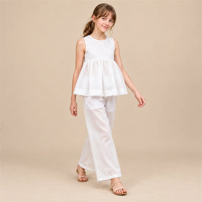 Chiffon Top Cheer &amp; Wide Trousers - White — girls 16Y lookbook 1