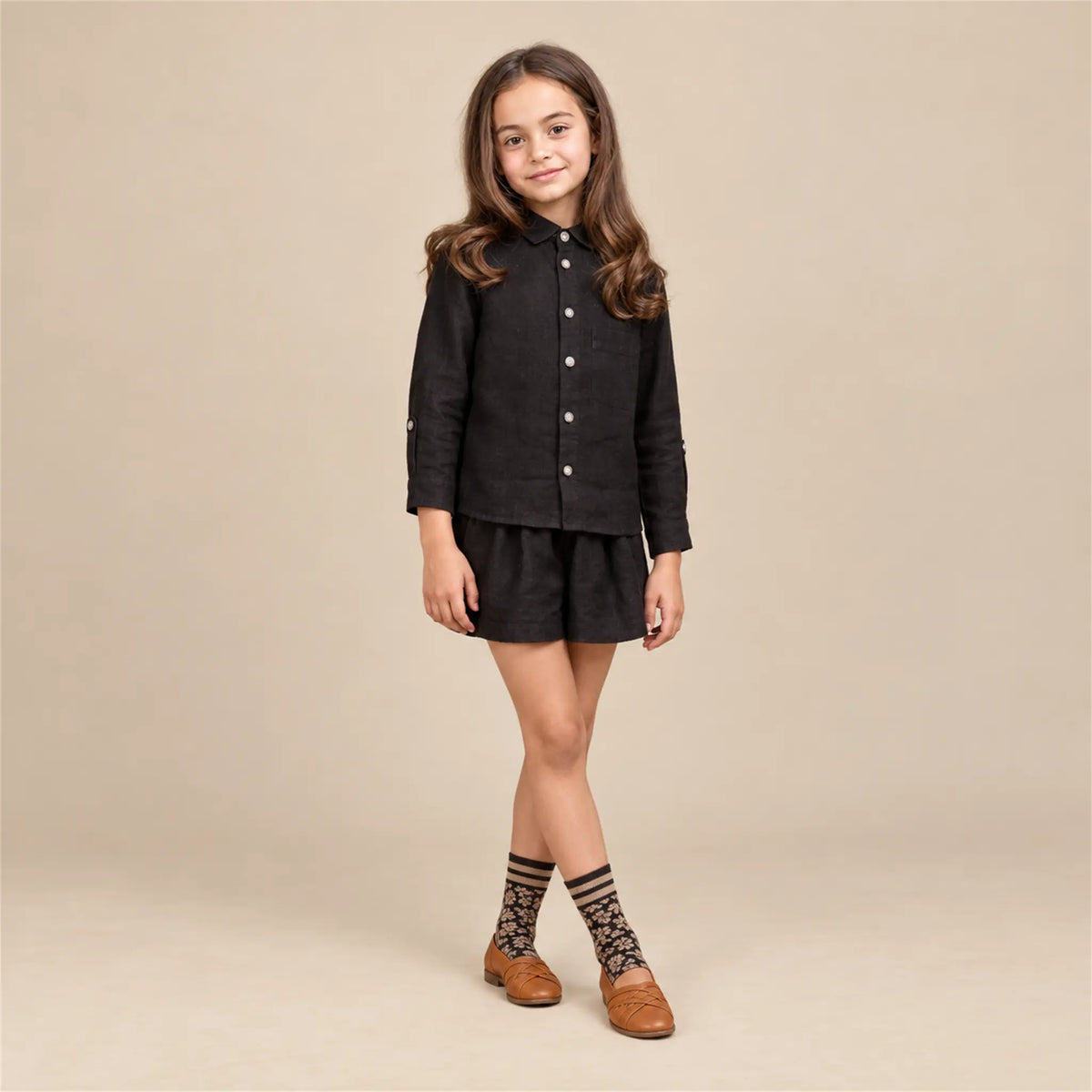Linen Shirt &amp; Shorts - Black — girls 8Y lookbook 1