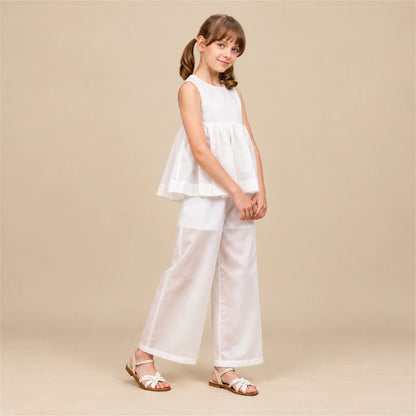 Chiffon Top Cheer &amp; Wide Trousers - White — girls 16Y lookbook 2