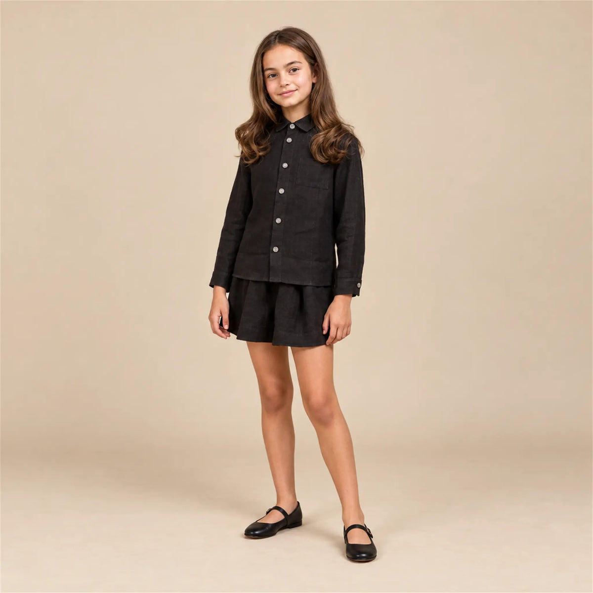 Linen Shirt &amp; Shorts - Black — girls 12Y lookbook 1