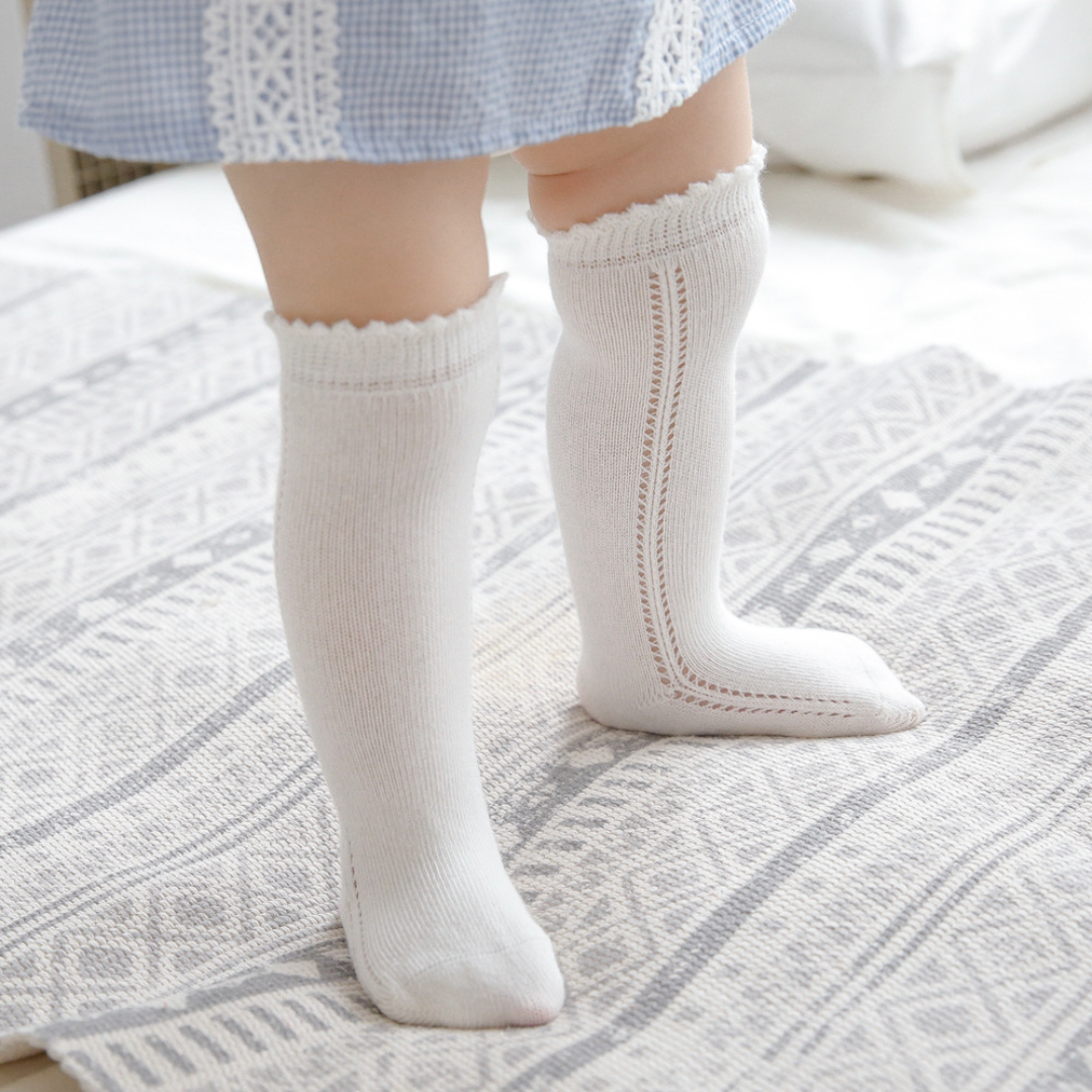 Léa Pointelle Knit Socks - Cream