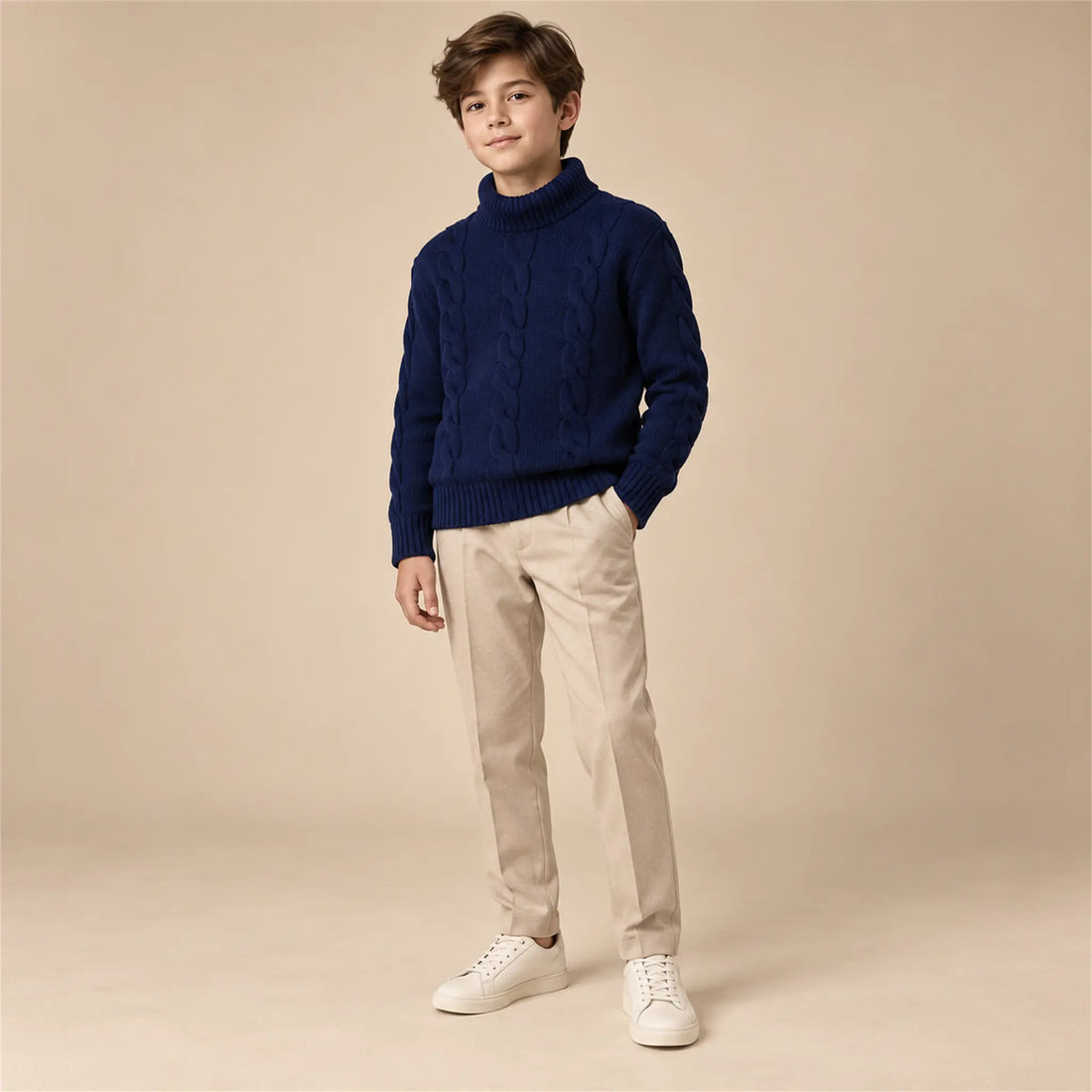 Boy C-Neck Knitted Pullover – Blue – 12Y lookbook, look 1