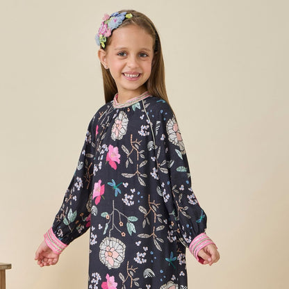 Fiona Printed Black Girls Long Dress