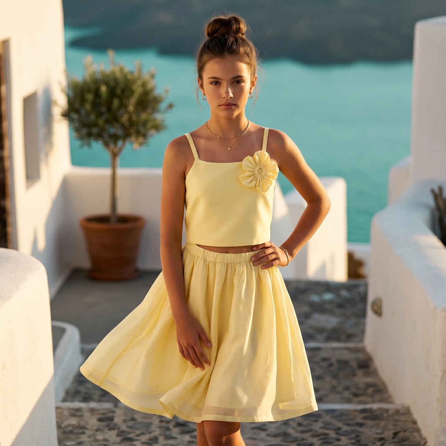 Girls Clia Daisies Sunshine Top &amp; Alba Layers Skirt Set YELL OH!