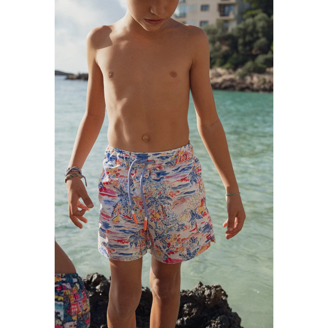 Gigi Swim Shorts - White &amp; Blue