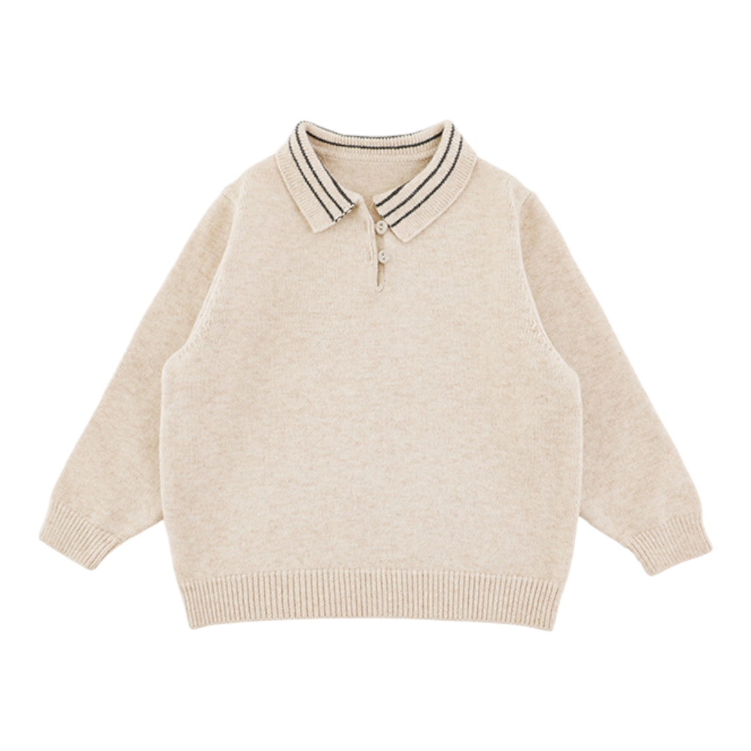 Oatmeal Beige Classic Knit Polo Sweater