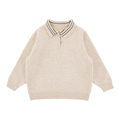 Oatmeal Beige Classic Knit Polo Sweater