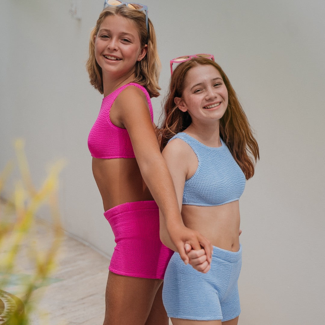 Ibiza Swim Shorts Bubble Pink Crinkle Fabric