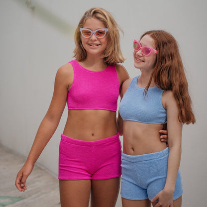 Ibiza Swim Shorts Bubble Pink Crinkle Fabric