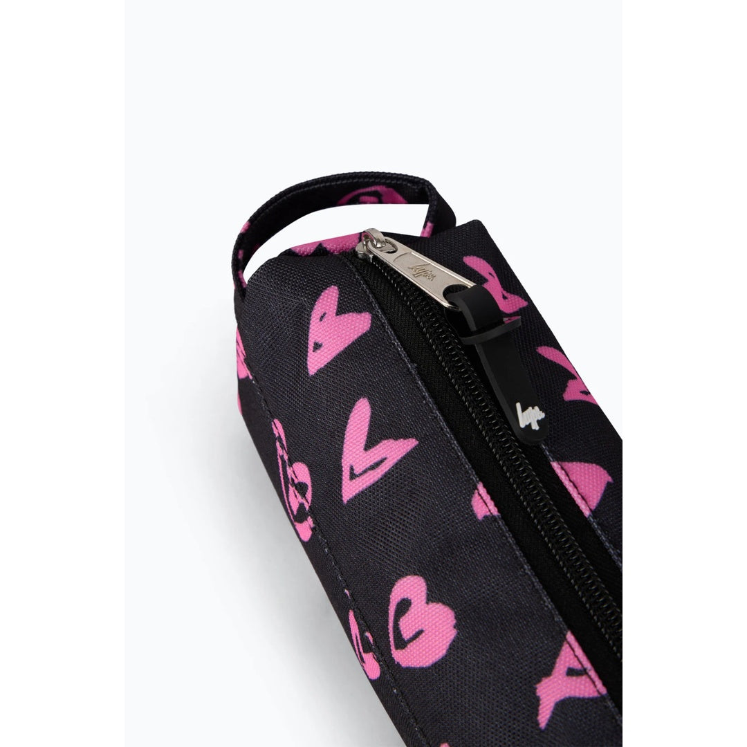 Black Pink Scribble Heart Pencil Case
