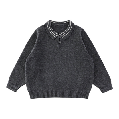 Charcoal Grey Classic Knit Polo Sweater