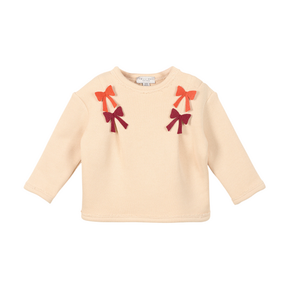 100% Organic Cotton Sweatshirt With Bows &amp; Sweatpants - Sand