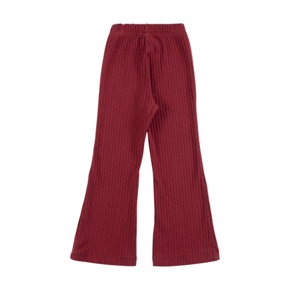 Girls Ribbed T-shirt &amp; Flared Leggings  - Burgundy