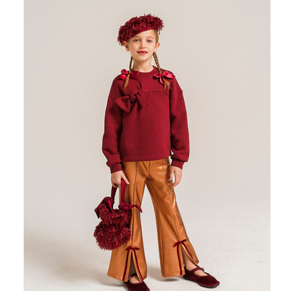 Burgundy Organic Cotton Sweatshirt with Bows