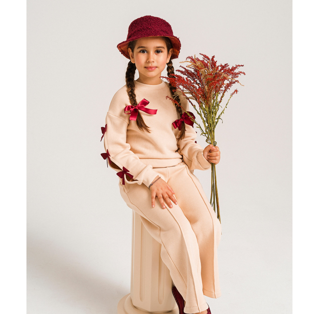 Sand Sweatshirt With Open Bow Detail &amp; Straight Pants