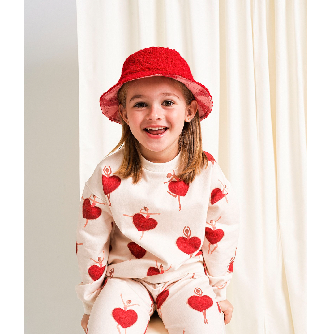 Red &amp; Pink Organic Cotton Sweatshirt &amp; Heart Flared Sweatpants