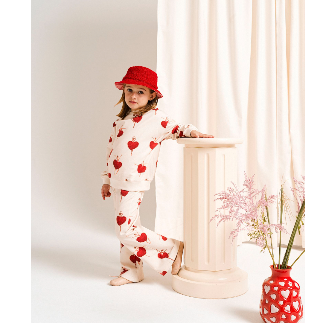 Red &amp; Pink Organic Cotton Sweatshirt &amp; Heart Flared Sweatpants