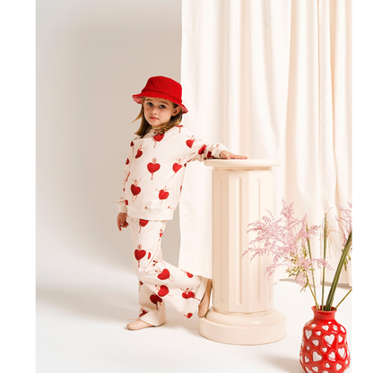 Red &amp; Pink Organic Cotton Sweatshirt &amp; Heart Flared Sweatpants