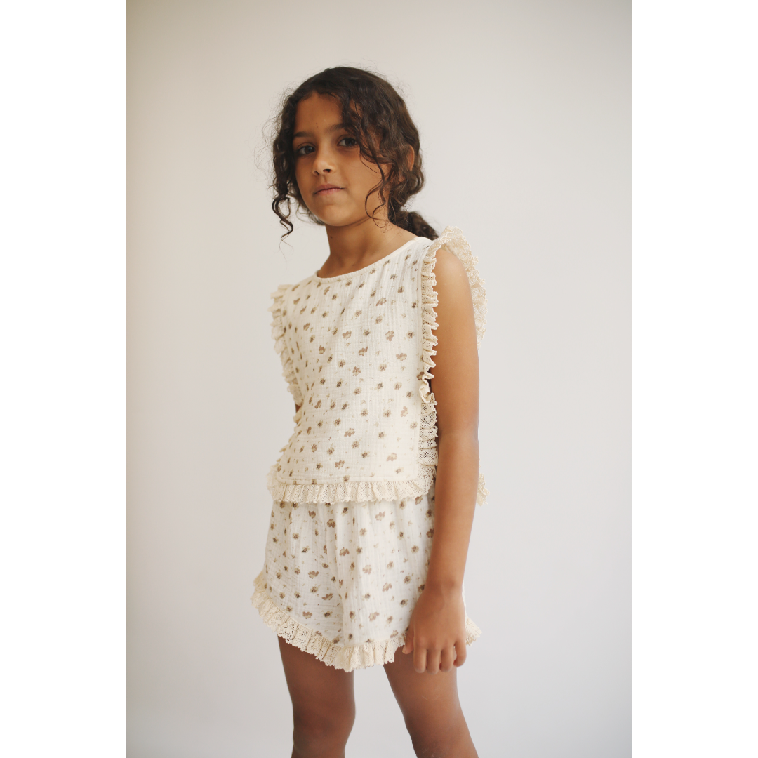Girls Flower Print Top &amp; Shorts Set
