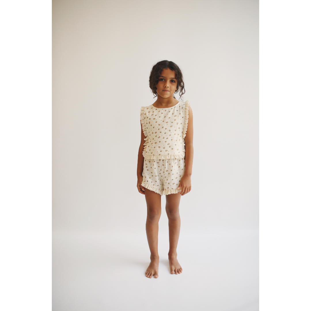 Girls Flower Print Top &amp; Shorts Set