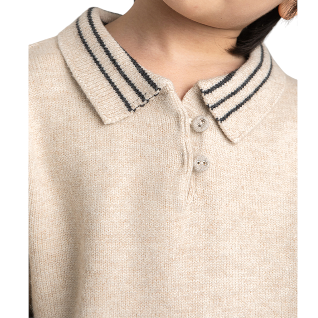 Oatmeal Beige Classic Knit Polo Sweater