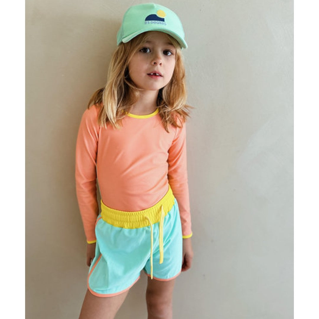 Peach Tie-Dye Swimsuit &amp; Turquoise Anti-uv Swim Shorts