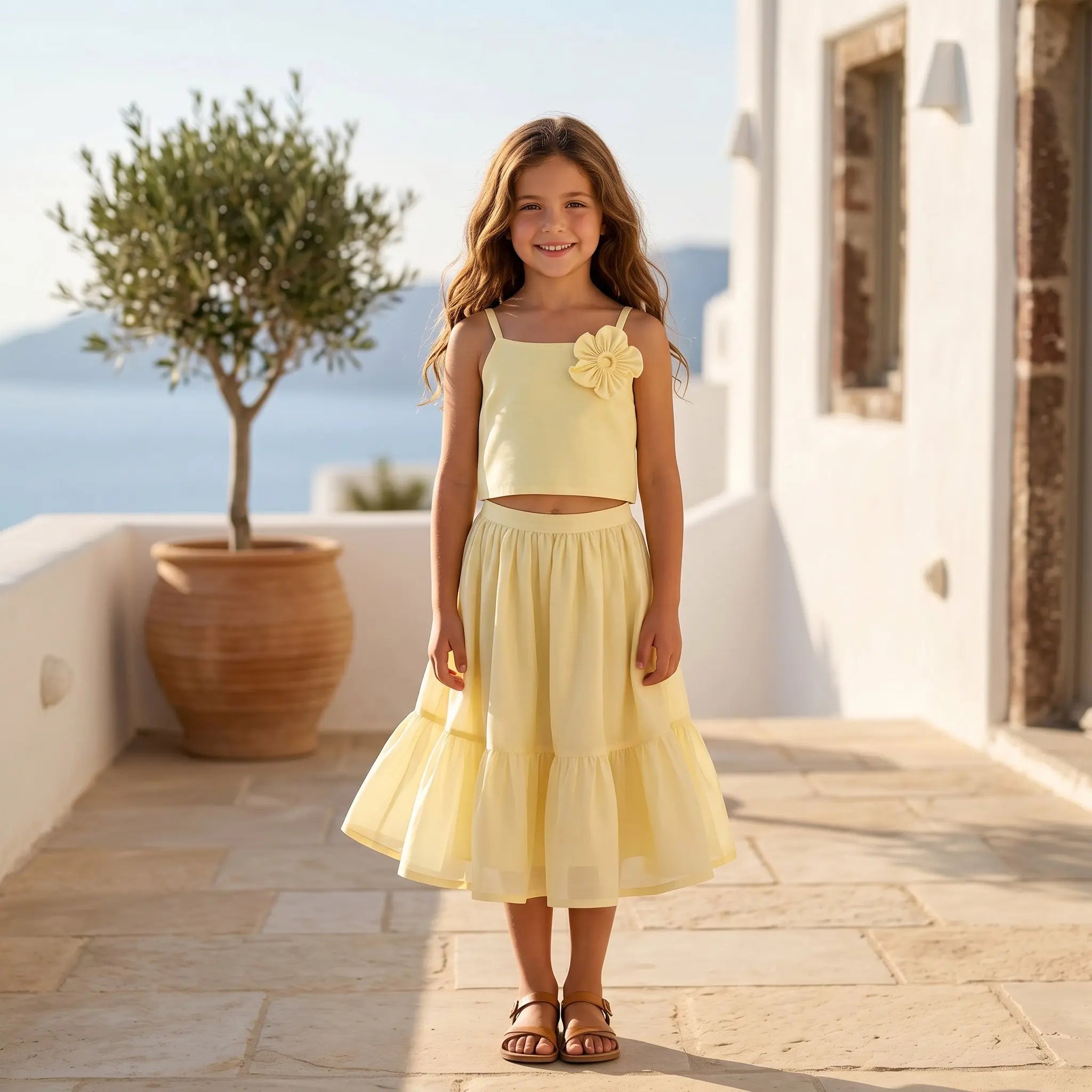 Girls Clia Daisies Sunshine Top &amp; Alba Layers Skirt Set YELL OH!