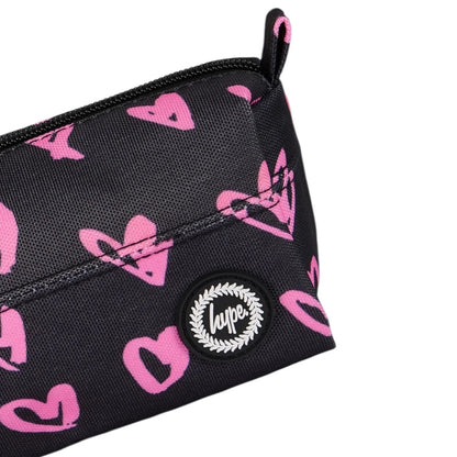 Black Pink Scribble Heart Pencil Case