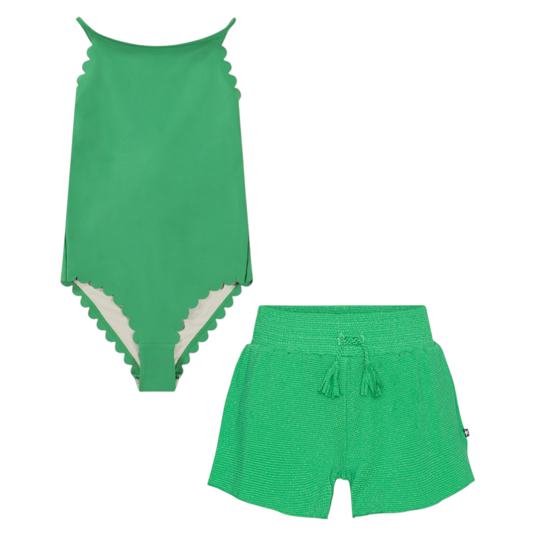Girls Garden Green Swimsuit &amp; Bright Green Trunks