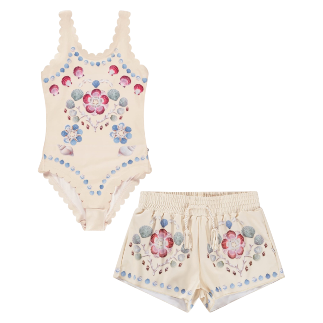 Girls Coastal Shell Swimsuit &amp; Trunks Set