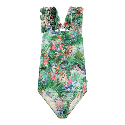 Girls Green Tropical Swimsuit &amp; Shorts Set