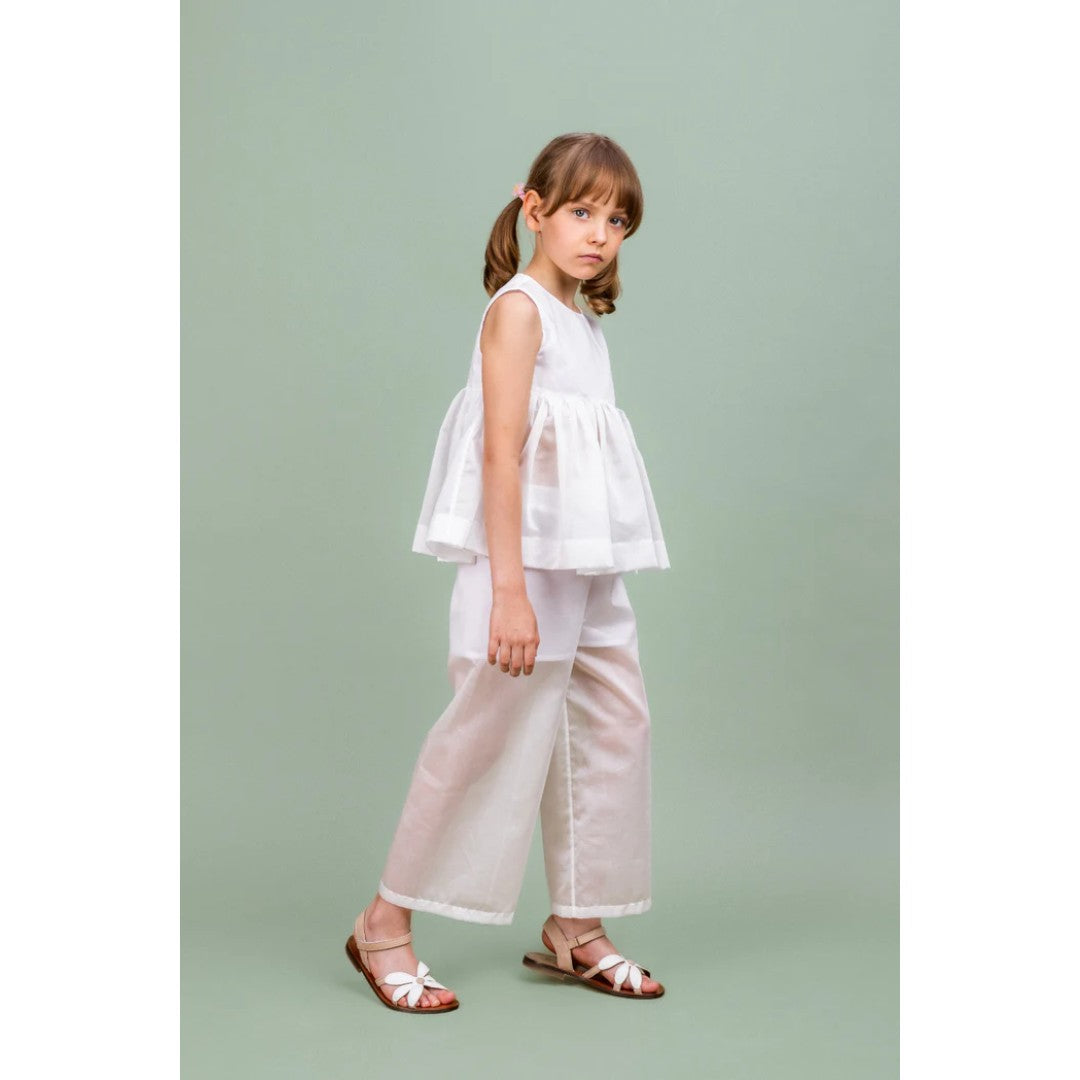 Chiffon Top Cheer & Wide Trousers - White