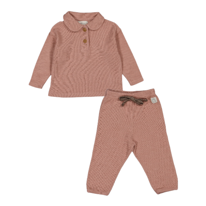 Double Wave Polo Shirt &amp; Joggers - Old Pink