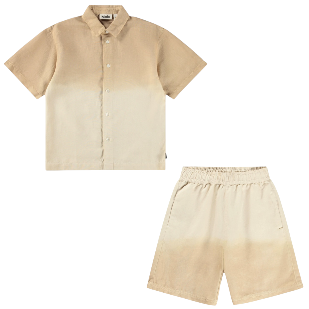Boys Desert Sand Linen Blend Shirt &amp; Shorts Set