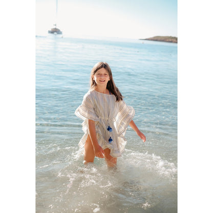 Bahia Shiny Stripe Swim Cover Up - White, Blue &amp; Gold