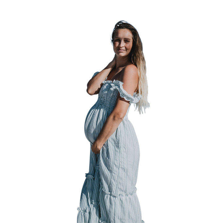 Savannah Shirred Maternity &amp; Nursing Dress - Dusty Mint
