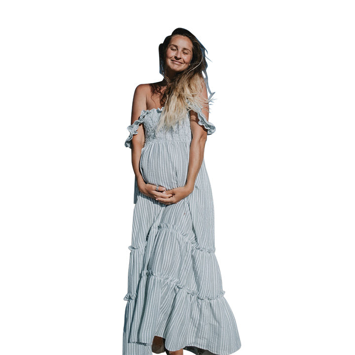Savannah Shirred Maternity &amp; Nursing Dress - Dusty Mint