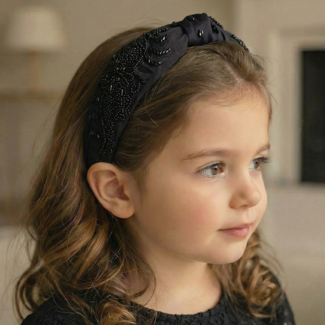 Black Beaded Knot Headband
