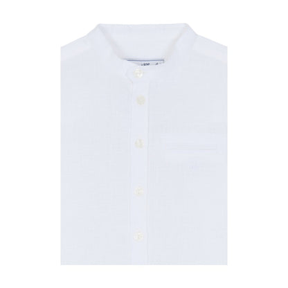 100% White Linen Chinese Collar Shirt &amp; Navy Shorts