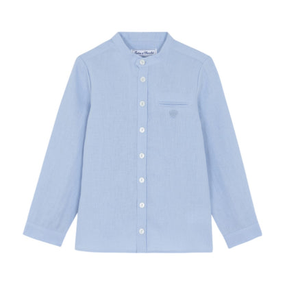 100% Linen Chinese Collar Shirt - Blue