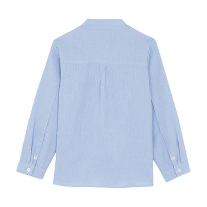 100% Linen Chinese Collar Shirt - Blue