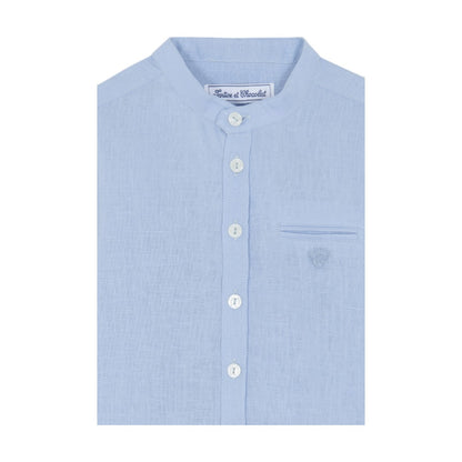 100% Linen Chinese Collar Shirt - Blue