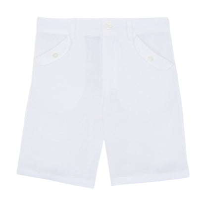100% White Linen Chinese Collar Shirt &amp; White Shorts