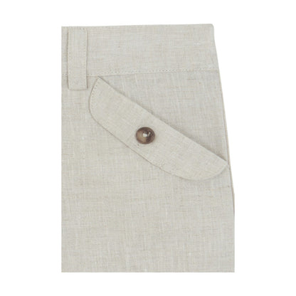 100% White Linen Chinese Collar Shirt &amp; Beige Shorts