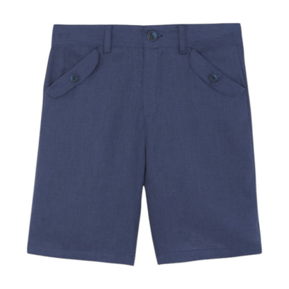 100% White Linen Chinese Collar Shirt &amp; Navy Shorts