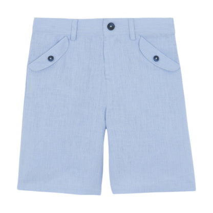 100% White Linen Chinese Collar Shirt &amp; Sky Blue Shorts