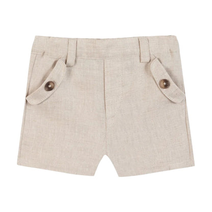 100% White Linen Baby Shirt &amp; Beige Shorts